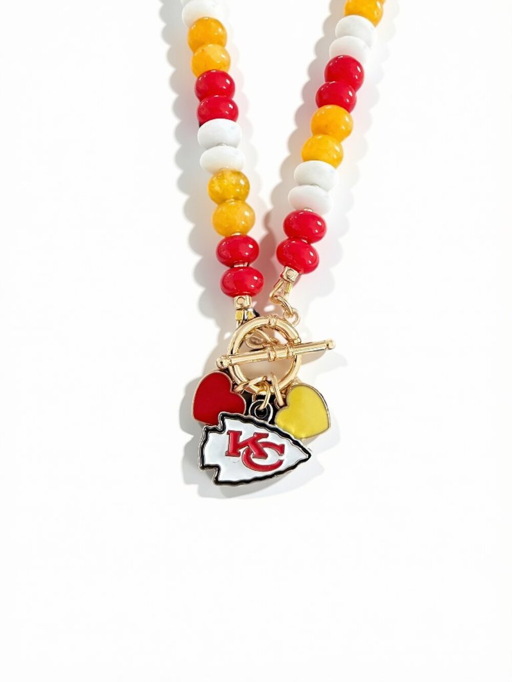 Kansas City Chiefs KC Heart Beaded Necklace